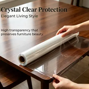 1 Roll Crystal Clear Static Cling Furniture Protective Film, No-Adhesive Residue-Free, Anti-Scratch & Waterproof, Preserves Wood Grain for Dining Tables, Desks & Cabinets