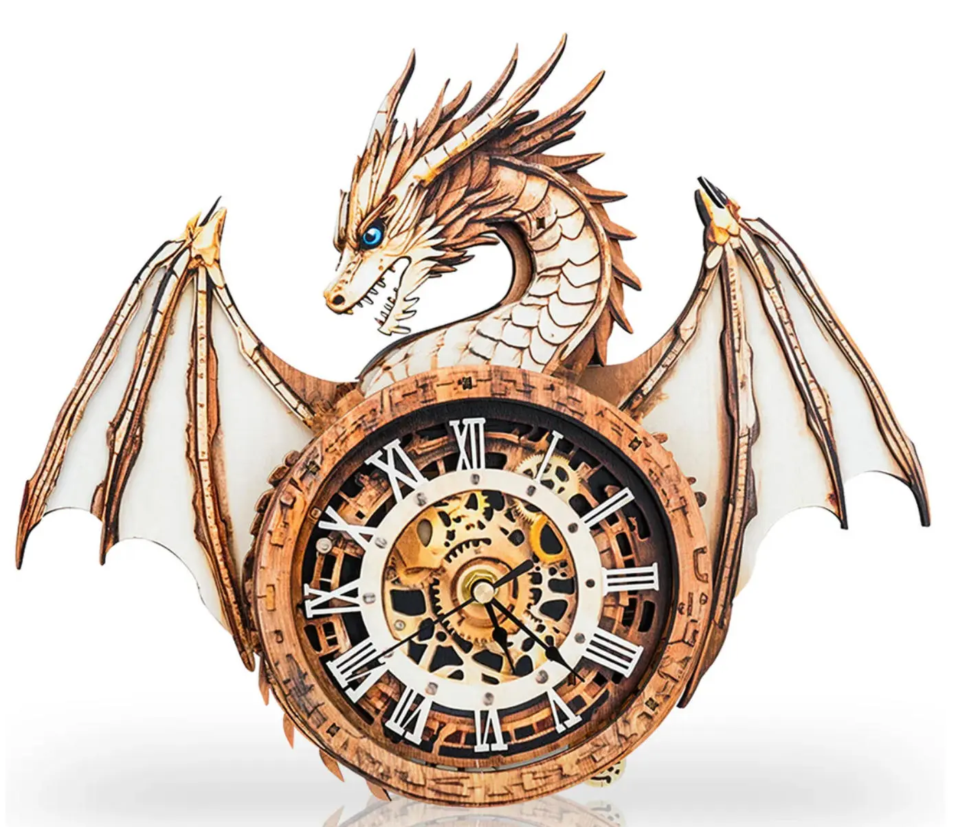 3D Puzzle Mechanical Wooden Clock Kit for Adults – Dragon, Blue Dragon, Owl & Turtle Designs | DIY Pendulum Clock with Roman Numerals | Creative Desk & Home Decor | Unique Gift for Puzzle Lovers