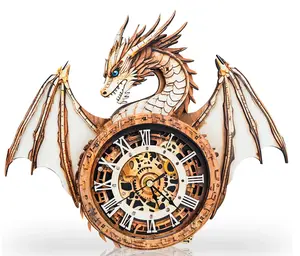 3D Puzzle Mechanical Wooden Clock Kit for Adults – Dragon, Blue Dragon, Owl & Turtle Designs | DIY Pendulum Clock with Roman Numerals | Creative Desk & Home Decor | Unique Gift for Puzzle Lovers