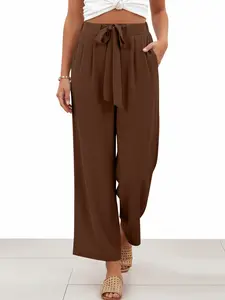 2026 Spring Summer Women's Wide Leg Pants, Solid Color Nine-Inch Jeans with Belt, Casual Fashion for Daily Wear, European and American Style