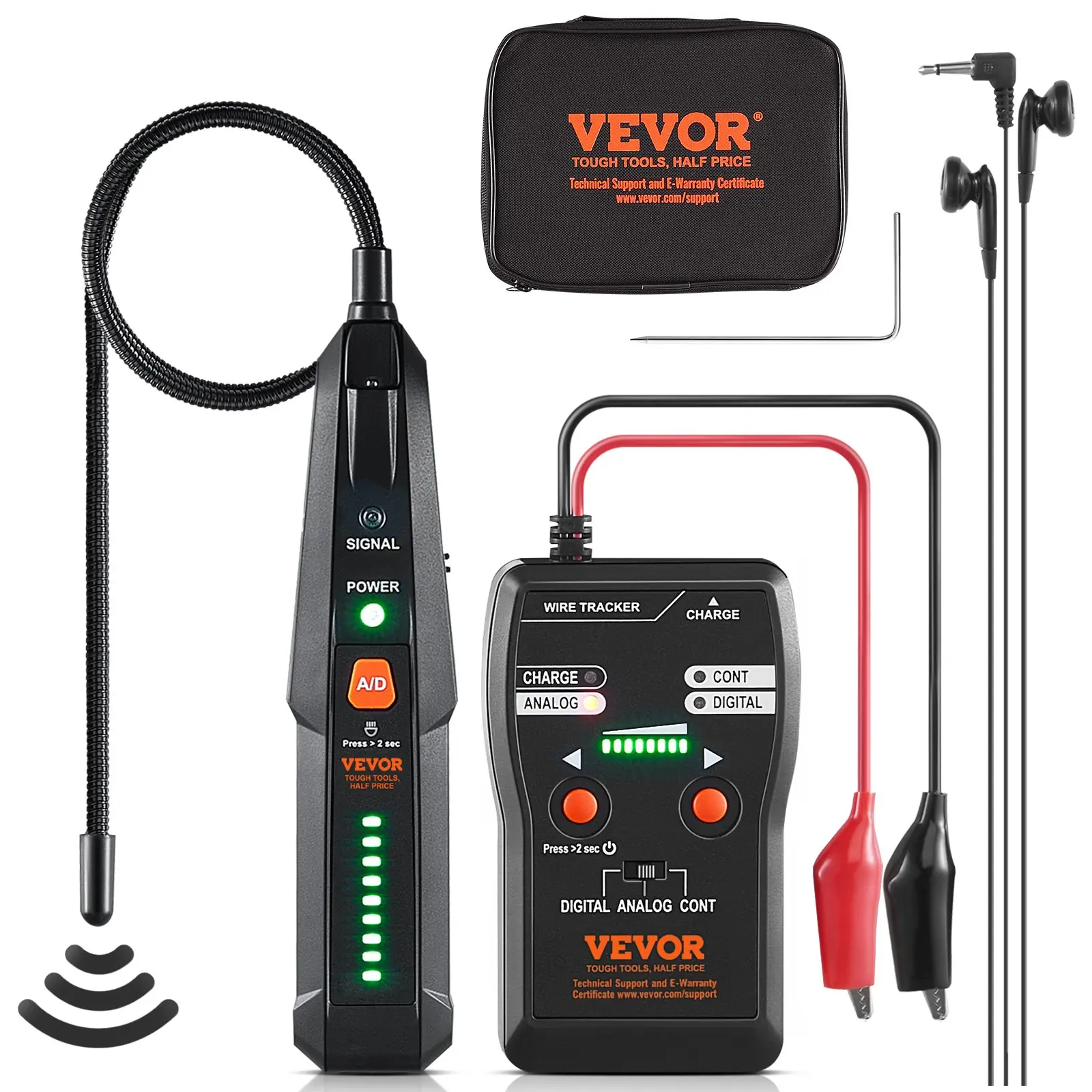 VEVOR Subterranean Wire Locator with Earphone, 6.5 FT Detection Depth, 3280 FT Range, Cable Tracer & Break Detector, Led Flashlight, 1.3 lbs, 24V or Below, 3 Hours Runtime, 4.7x2.9x1.1 in, Ideal for Hidden Pet Fences & Sprinkler Valves, Headphones, Wired,