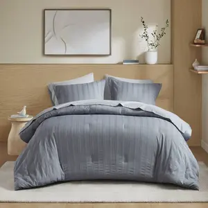 Super Listing AM10-0556 Woven Striped Comforter Set, Blue & Gray - King Size