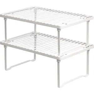 Stackable Metal Kitchen Storage Shelves for Dishes, 12.5" L x 8" D x 4.5" H, a Set of 2, White