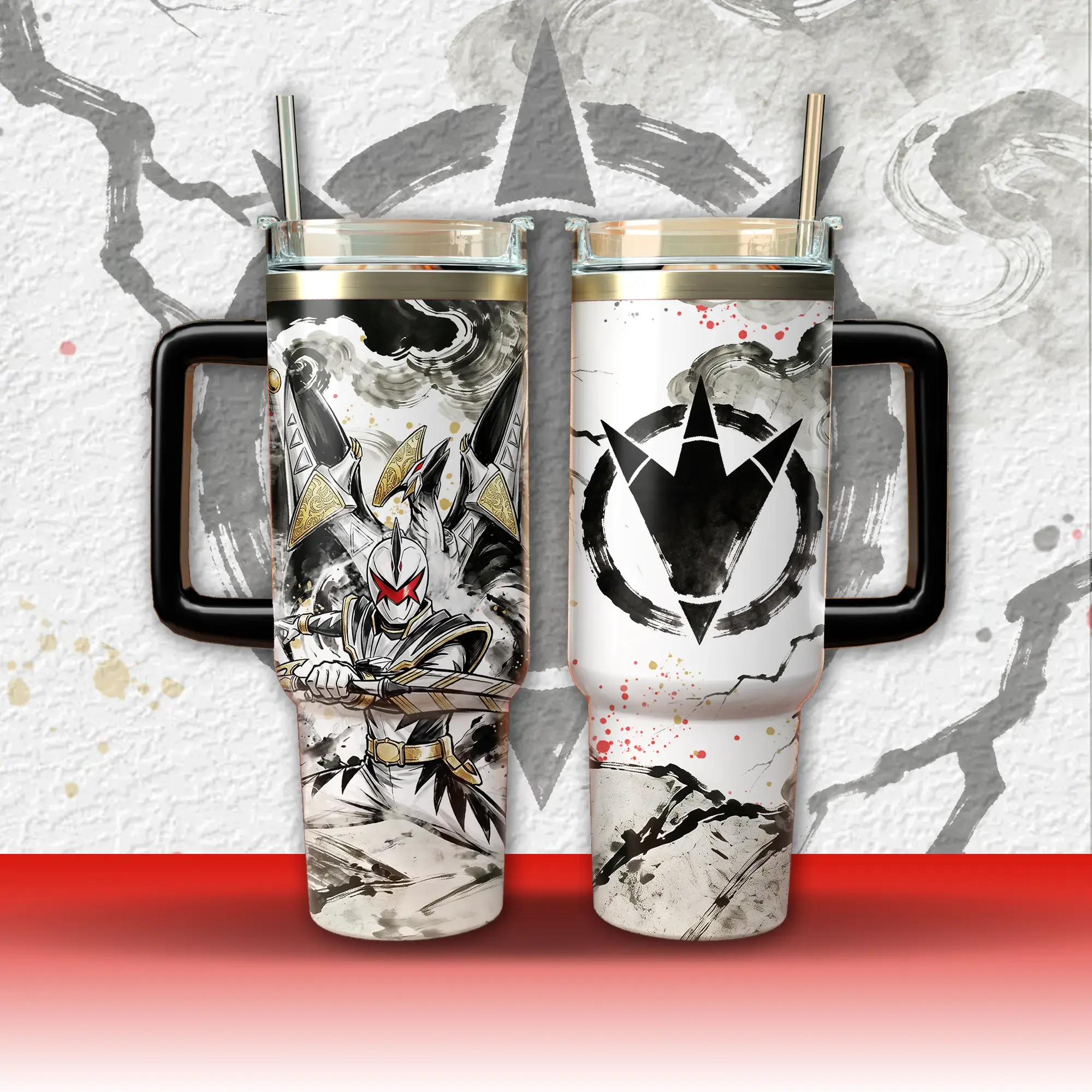 Dino Thunder White Black Ranger Tumbler 40 oz 20 oz Collection, Custom Tumbler With Handle Straw, Gift for Fan