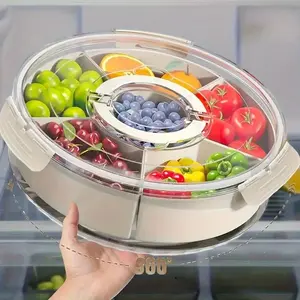 Divided Rotating Serving Tray With Lid Handle Snack Container For Fruit Veggie Charcuterie Party Clear Desktop Storage Holder