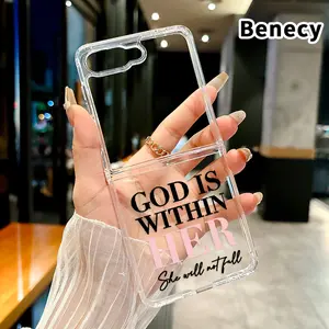 Divine Inner Strength Pattern Foldable Phone Case for Z Flip 7/6/5/4, Axis Protection and Complete Lens Protection Shockproof Transparent Cover