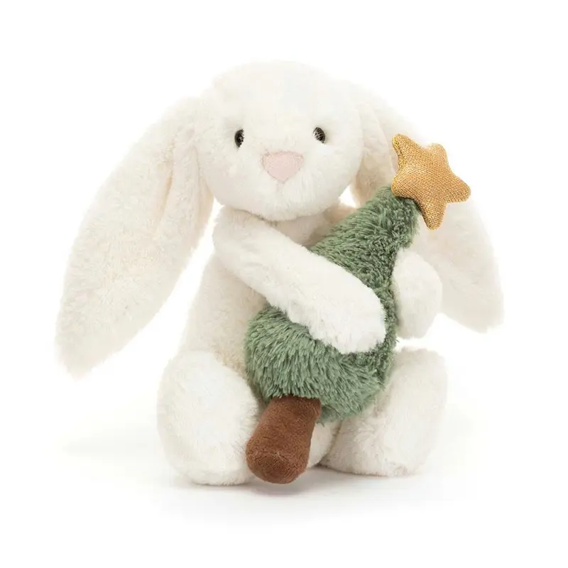 JellyCat Holiday Bunny Holding Christmas Tree Plush Soft Cute Winter Gift for Kids Festive Design Ideal for Children