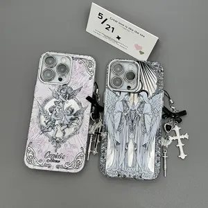angel Cupid Phone Case for use with iphone 17 air 16 pro max 15 plus 14 pro 13/12/11 X/XS XSMAX lens protector aesthetic retro trendy phone cases holographic luxury phone case Y2K water glitter