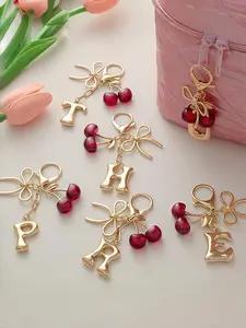 Women's Cherry Bow Letter A-Z Pendant Keychain, Keychain for Bags, Wallet, Backpack, Handbag, Car Key Accessory, Perfect Hanging Decoration