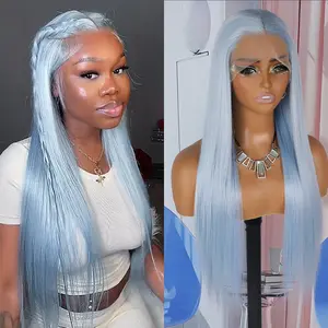 QD-Tizer Lights Blue Synthetic Lace Front Wigs for Women 13x4 Lace area Free Part Long Straight Hair Wigs cospaly wig