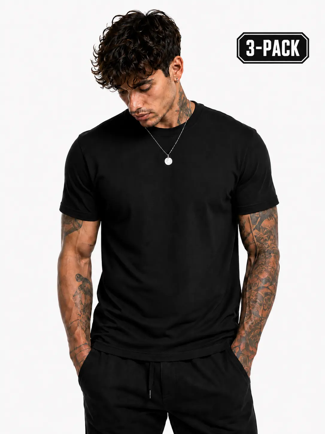 Men's 3-Pack 100% Cotton T-Shirt,Crew Neck Short Sleeve,black and white t-shirt,Round Neck Streetwear,Breathable,Basic Tee,Comfort Fit undershirts basic,Menswear Top Shortsleeve,Crewneck Streetwear T shirt,Crewneck Tshirt,Casual for Everyday Wear
