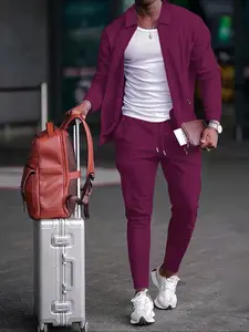 Men's Athletic 2-Piece Tracksuit Set, Athletic Activewear Tracksuits, Sports Suit Tracksuits, Waffle Knit Fabric, Zip-Up Design, Long Sleeve & Jogger Pants, Ideal for Gym Workouts & Running