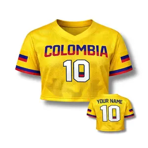 Colombia Soccer Crop Top Jersey Custom Name Number Women Mesh Football Fan Shirt