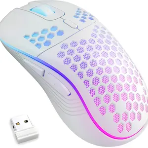 Wireless Lightweight Gaming Mouse, Ultra-Light Honeycomb Shell, 2.4g Wireless Rechargeable RGB Backlight, 6 Buttons, Adjustable 3200 Dpi, USB Receiver