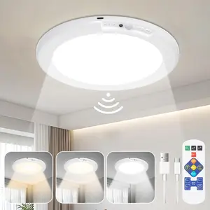 Rechargeable Motion Sensor Ceiling Light 7.5", 4000mAh Wireless Battery Operated Ceiling Lamp with Remote Control, Dimmable, 3 Color Temperatures, for Bedroom, Garage, Porch, Stairs, Hallway