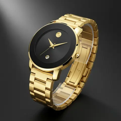 Men's Luxury Black & Gold Dressy Analog Quartz Modern Watch - 41mm Durable Steel Bracelet, 30M - 50M Water Resistant Wristwatch, Business Daily Wear Gift for Father's Day with Box