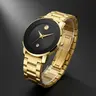 Men's Luxury Black & Gold Dressy Analog Quartz Modern Watch - 41mm Durable Steel Bracelet, 30M - 50M Water Resistant Wristwatch, Business Daily Wear Gift for Father's Day with Box