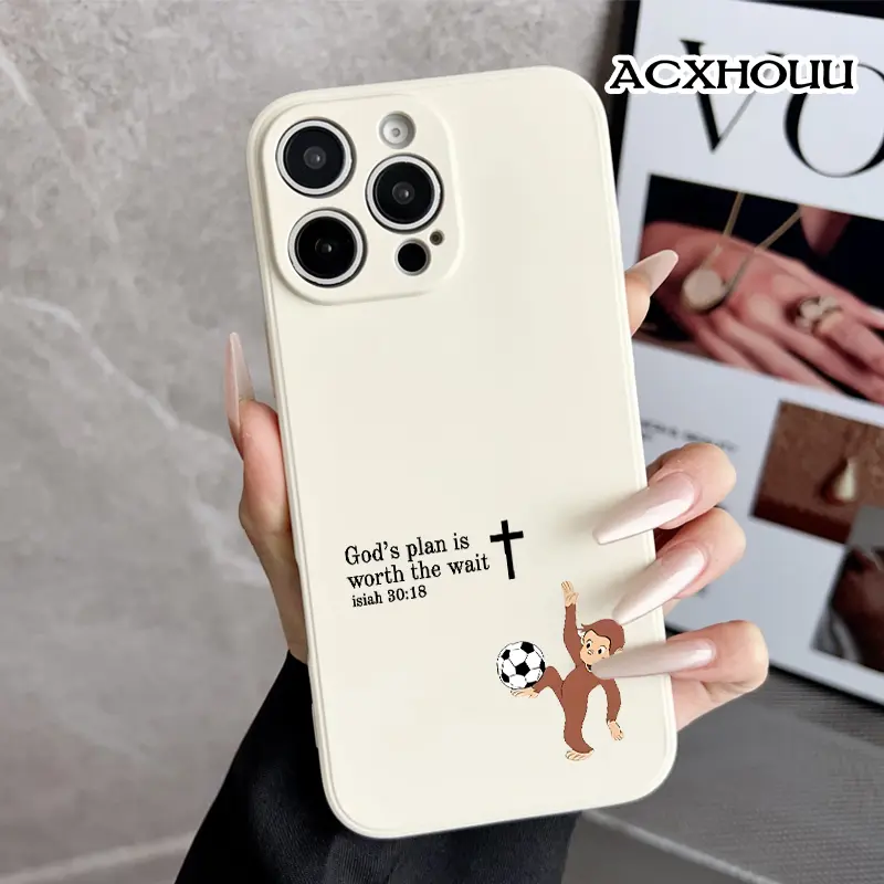Case for iPhone 17 16 Pro Max 15 Plus 14 13 12 11 XS XR Curious George Soccer Faith Anti-Slip Shockproof Durable TPU Silicone Rugged Phone Cover Smartphone Cellphone