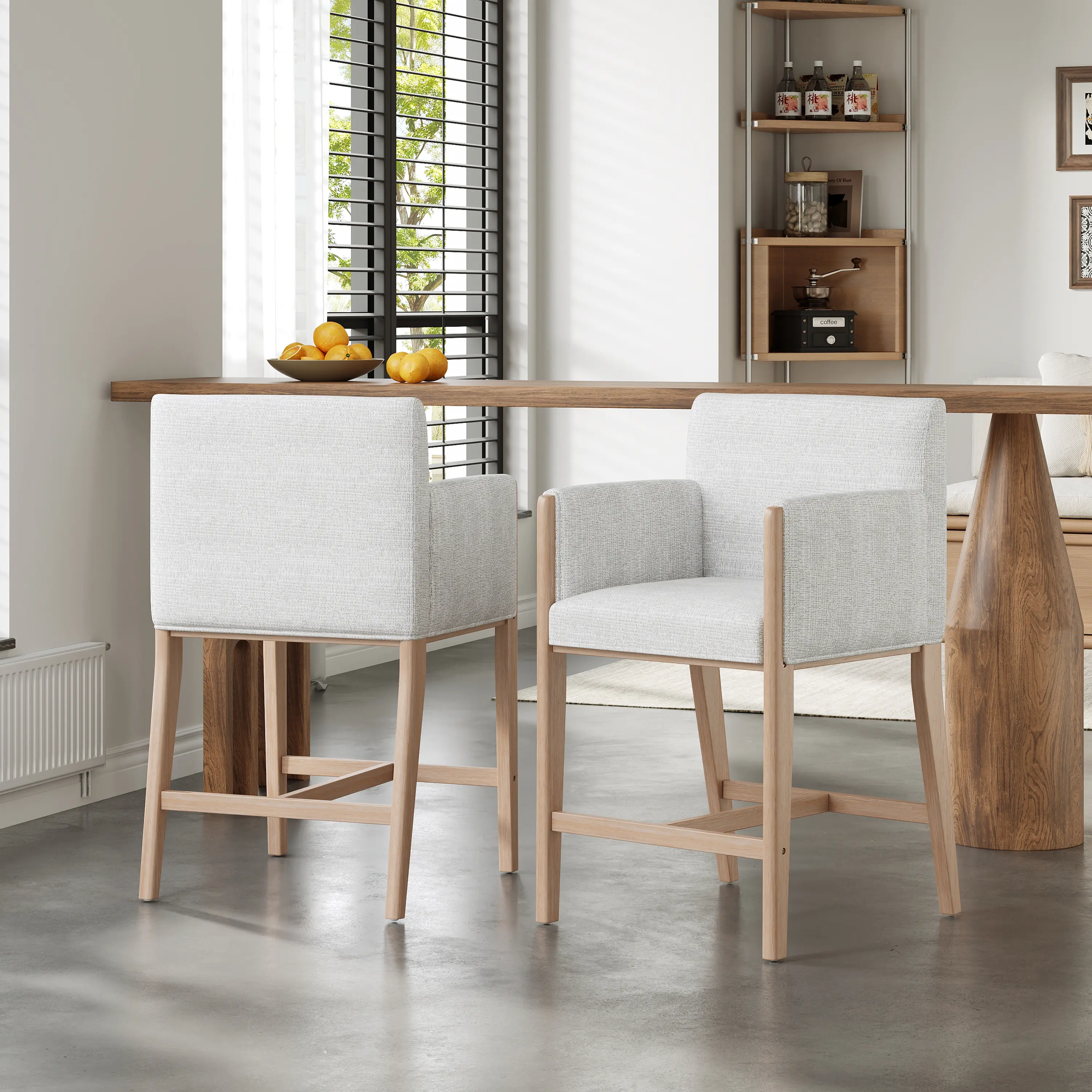 24'' Seat Height Upholstered Counter Stools with Arms Set of 2 for Kitchen Island Dining Room, Modern Fabric Padded Seat, Sturdy Wood Legs, Perfect for Breakfast Bar, Home Kitchen Furniture, Beige, Home Furniture and Household Product Search