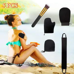 5 PCS Tanning Applicator Tools Tanning Applicator Set Black Applicator Gloves Exfoliating Gloves Tanning Gloves Mini Facial Gloves Pull Back Strips Flat Top Makeup Brush Beach Bathroom Outdoor Skincare Comfort Cleansing