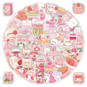 63 Sheets Pink Snack Cartoon Stickers - Adorable Foodie Labels for Phone Case, Laptop & Craft Embellishment