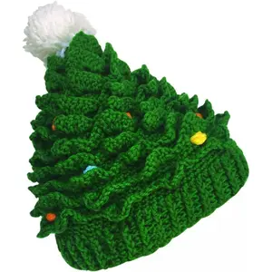 Kafeimali Handmade High Quality Crochet Christmas Tree Beanie Hat Green Pine Cone Leaf Slouchy Santa for Unisex Winter Wedding Party Accessory One Size Fits Most Reindeer Antler Knitted Masks beanie how to wear beanies