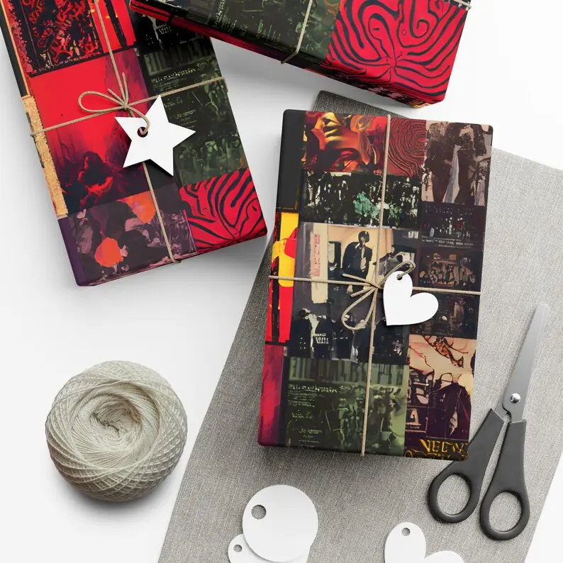 Vintage Rock Album Collage Wrapping Paper, Retro Music Themed Gift Wrap, Classic Rock Poster Pattern Paper, Music Lover Birthday Holiday Gift Wrapping Paper
