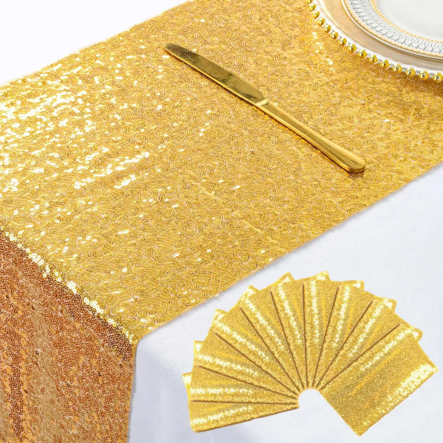 【Graduation Decoration】Sequin Table Runner  6/10 Pack 12" x 108" Glitter Fabric Linens for  for Birthday Wedding Banquet, Holiday Party Baby Shower Bridal Shower Thanksgiving Christmas Decoration, Birthday-Themed Table Covers, 12"×108" Table Fit