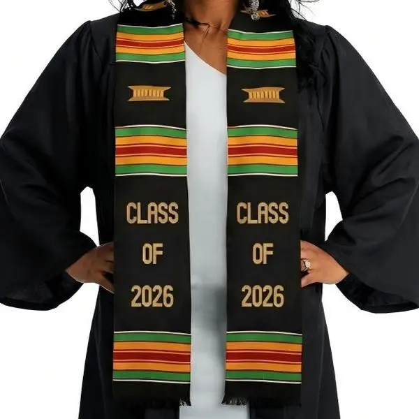 African Kente Cloth Graduation Stole, Unisex Cultural Pride Sash for Class of 2026, 1 Size Fits All College Graduation Gift, Yes, One Size Fits All