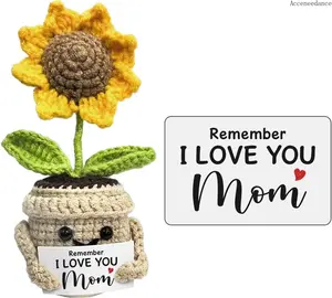 Handmade Crochet Sunflower Pot "Remember I Love You Mom" Sentimental Gift for Mothers Day & Birthday Elegant Knitted Plant for Mom's Special Day