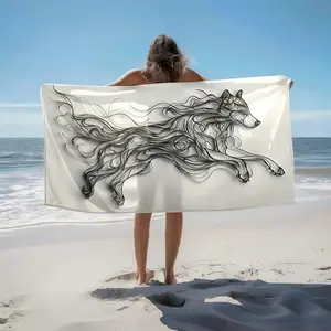 1 piece Abstract line running wolf image themed beach towel - Modern-style flannel blanket, suitable for sofas and beds, all-season use, super soft and comfortable, digital printing, 100% polyester material, machine washable, suitable for camping