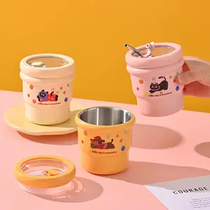 1pc Cute Stainless Steel Insulated Cartoon Coffee Mug 14.2 oz with Straw and Reusable,Multipurpose Thermal Cup for Office,Travel, and Sports - Tea Infuser Included - Hand Wash Ideal Gift for Halloween,Christmas