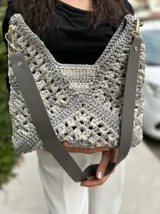 2 Color Macrame Bag with 3 Motifs, Gift Hand Knitted Stylish Designed Bags