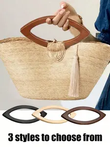 Elegant Wooden Handle Bag, Round Wood Grip, Handcrafted Accessory, Perfect for DIY Projects & Fashionable Bags, Ideal Gift Choice