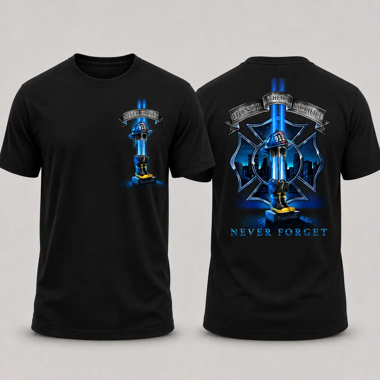 Men’s September 11 Firefighter Memorial Short-Sleeve Graphic T-Shirt, Never Forget 9/11 Honor Their Sacrifice Tribute Tee
