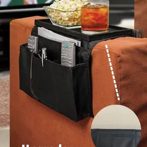 Sofa Armrest Organizer with Cup Holder, No-Slip Couch Armrest Organiser, Remote Caddy Control Holder, 1 Large Pocket & 3 Small Pockets