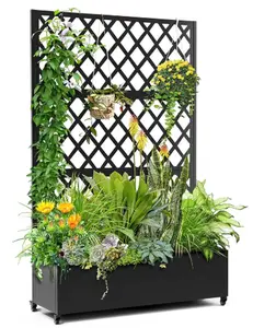 Metal Privacy Screen with Wheels – Galvanized Steel Garden Trellis & Planter Box for Climbing Plants/Vines– Galvanized Raised Garden Bed for Patio, Yard, Balcony