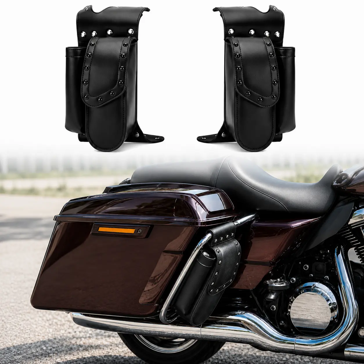 2 Pieces PU Leather Saddlebag Guard Rail Bags - Bike Motorcycle Accessories, Motor Parts Accessories for Touring Bike Harley Touring Road King Electra Glide Road Glide 1993-2021 Left Right Crash Bar Rails, 31cm x Approx. 15cm Width Tool Pouch Storage