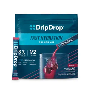 DripDrop Cherry Electrolyte Powder, 8 oz sticks, 32 count