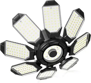 LED Garage Ceiling Lights 14000Lm w/ 8 Adjustable Panels, Super Bright Deformable Basement Light Bulb Fixture Screw in E26 Bulbs Socket for Indoor Shop, Workshop, Attic, Barn, Bay, Home Gym