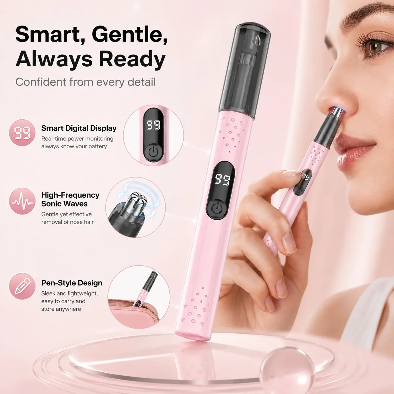 No Pulling Compact USB Rechargeable Nose Hair Trimmer for Men and Women Portable Electric Nose Hair Trimmer Painless Eyebrow Facial Shaver LED Display Waterproof Dual Edge Blades Easy Cleaning Suitable for Nose, Ear Hair Trimming【Back to School】