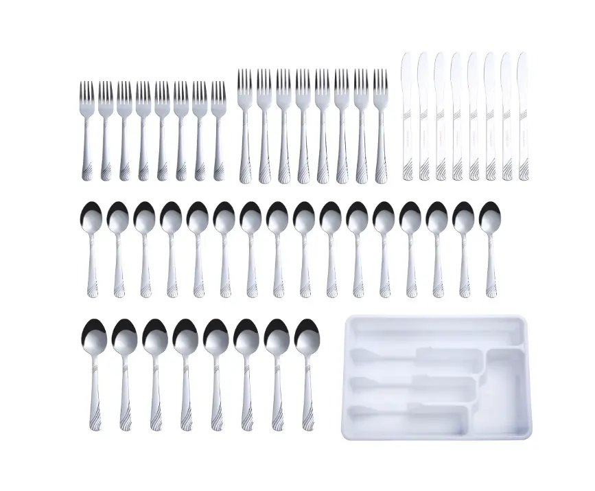 49-Piece Stainless Steel Flatware Set with Organizer Tray, Silver Cutlery Set for 8
