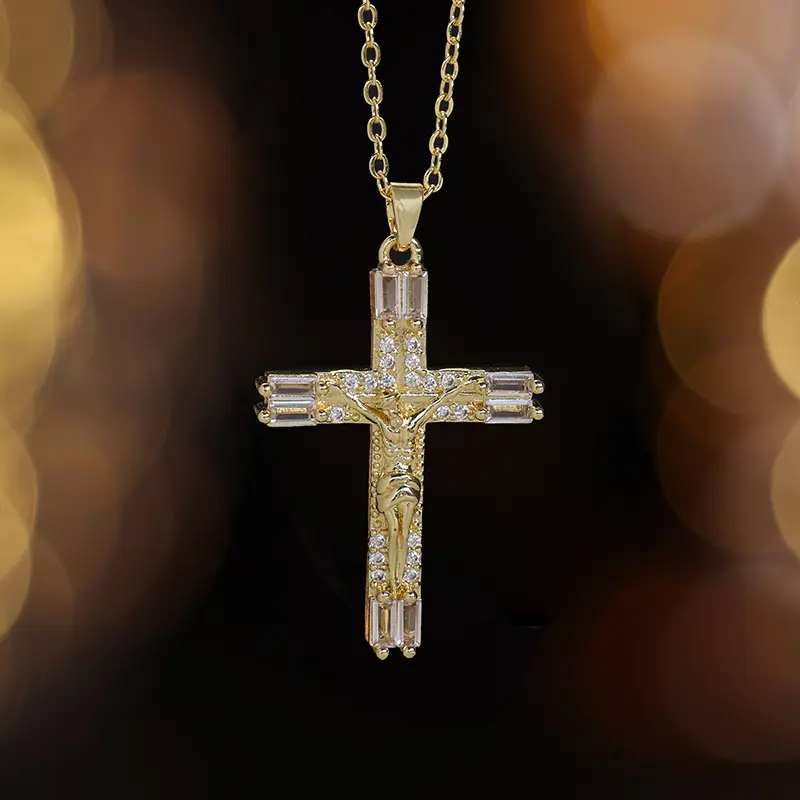 Cubic Zirconia Cross Necklace, Elegant Stylish Stainless Steel Pendant, Openwork Design, Perfect Gift For Friends Special Occasions Daily Wear