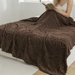 Vintage Butterfly Embroidered Blanket, Minimalist Nordic Style, Breathable Not Muggy, Spring Summer Nap Shawl, Air Conditioning Blanket