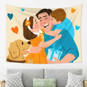 Family Hug & Gift Print Tapestry, Heartwarming Design Home Decor Wall Art - Father's Day Decor for Living Room, Bedroom