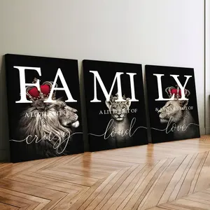 3Pcs Wooden Framed Canvas Painting, Lion Family With Crowns Poster, Exquisite Poster, Home Decoration, Pattern Wall Art Decor, For Living Room, Bedroom, Office, Restaurant, Bar Wall Decor, Odorless, Painting, Print Artwork.
