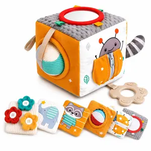 Autumn Bliss Co Baby Activity Cube Toy 8-in-1 for Babies 6-12 Months | Montessori Sensory Cube with Mirror, Teether, Crinkle Textures & Fine Motor Activities | Soft Busy Cube Toy for Toddler