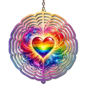 Pride Rainbow Heart Wind Spinner | 10 Inch Colorful LGBTQ Outdoor Decor | Love Is Love Garden Hanging Decoration