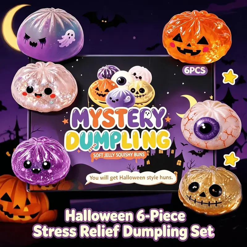 Halloween Ghost Dumpling Glitter Squeeze Toy Set, Spooky Stress Relief Squishy Fidget Toys, Portable Hand Decompression Toy, Halloween Party Favors Trick Treat Bag Fillers Holiday Gifts