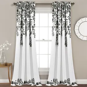 Lush Decor Tanisha Light Filtering Window Curtain Panel Set - Floral Print, Room Darkening, 52"W x 45"L, 63"L, 84"L, 95"L, 108"L, 100% Polyester, Machine Washable